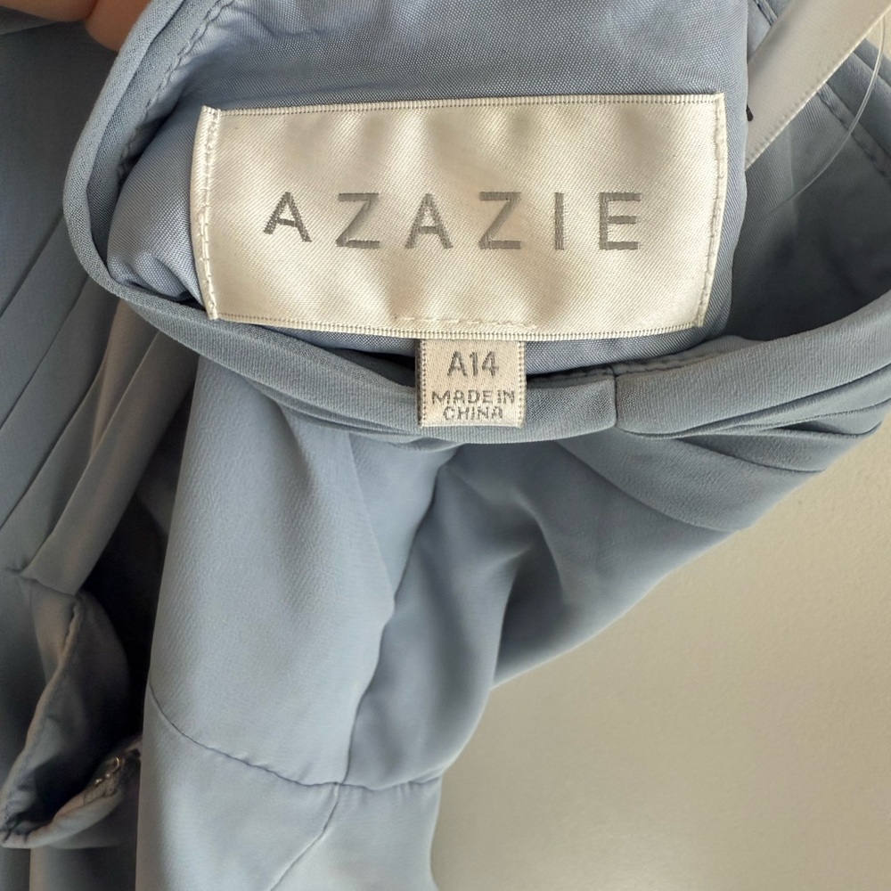 Azazie Blue Cross-Neck Maxi Dress - Picture 6 of 7
